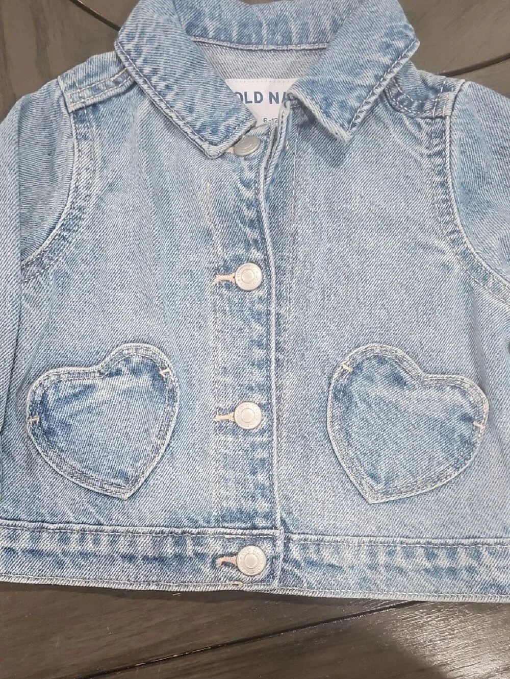 Old Navy Girls Light Blue Denim Jacket with Heart Pockets